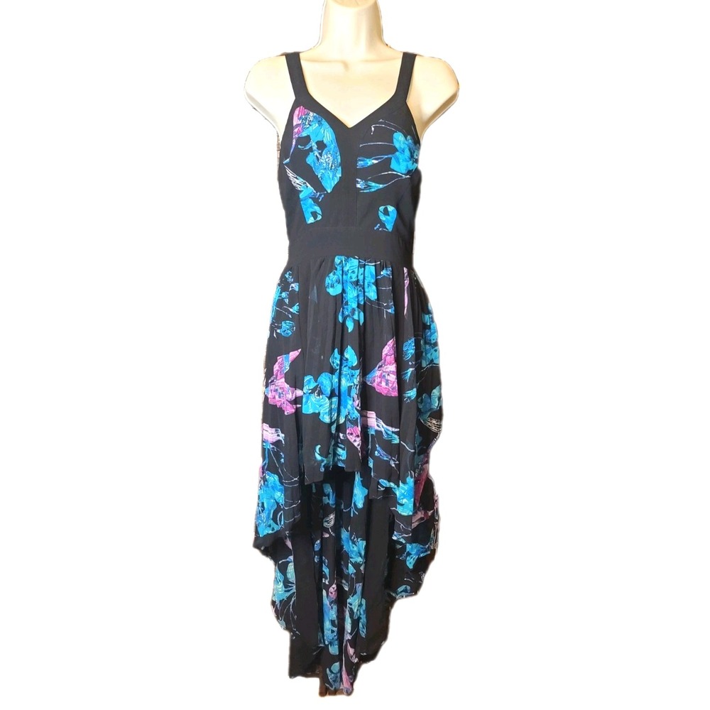 Bebe Y2K Floral Handkerchief Hem Dress High Low Boho Maxi Size 2